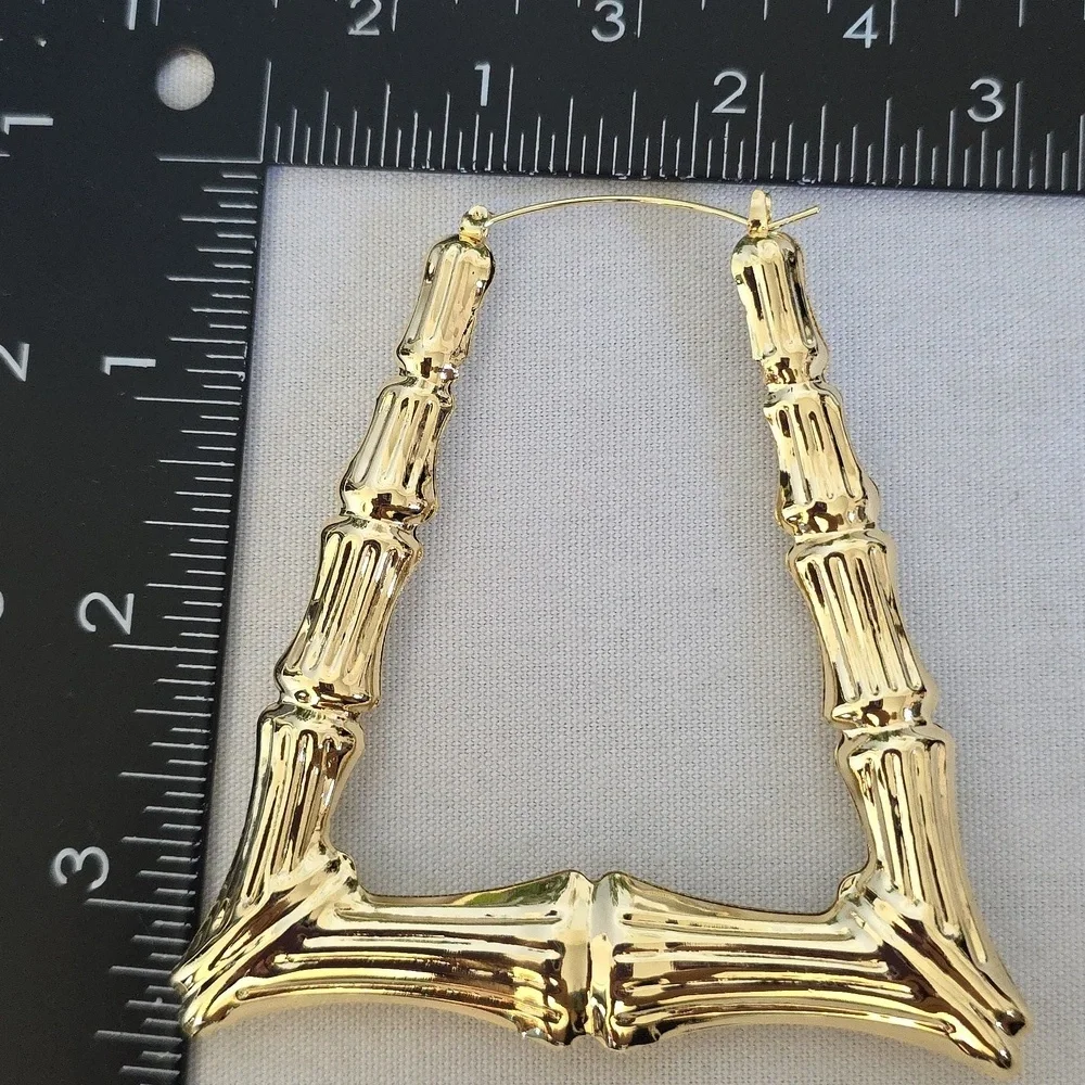 Gold Filled Large Statement Doorknocker Bamboo Hoop Earrings
